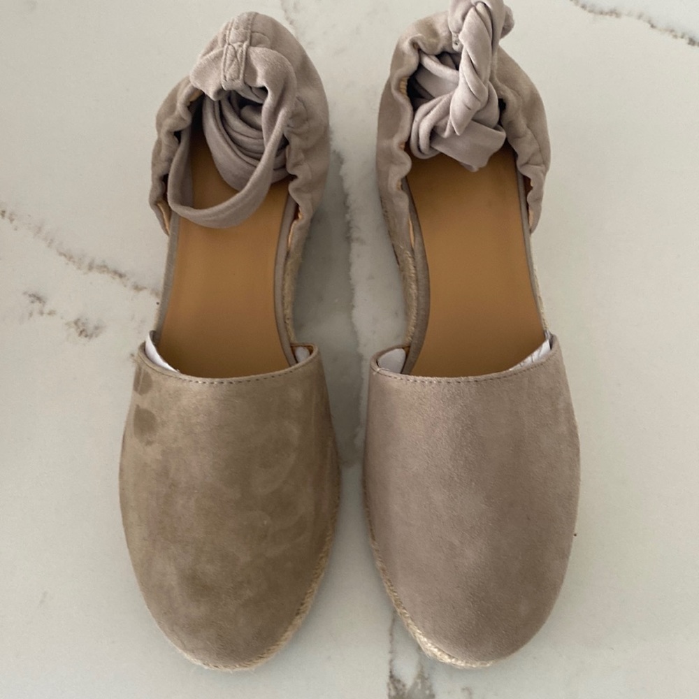 Marc Fisher Taupe Espadrille Flats with Braided Ankle Tie